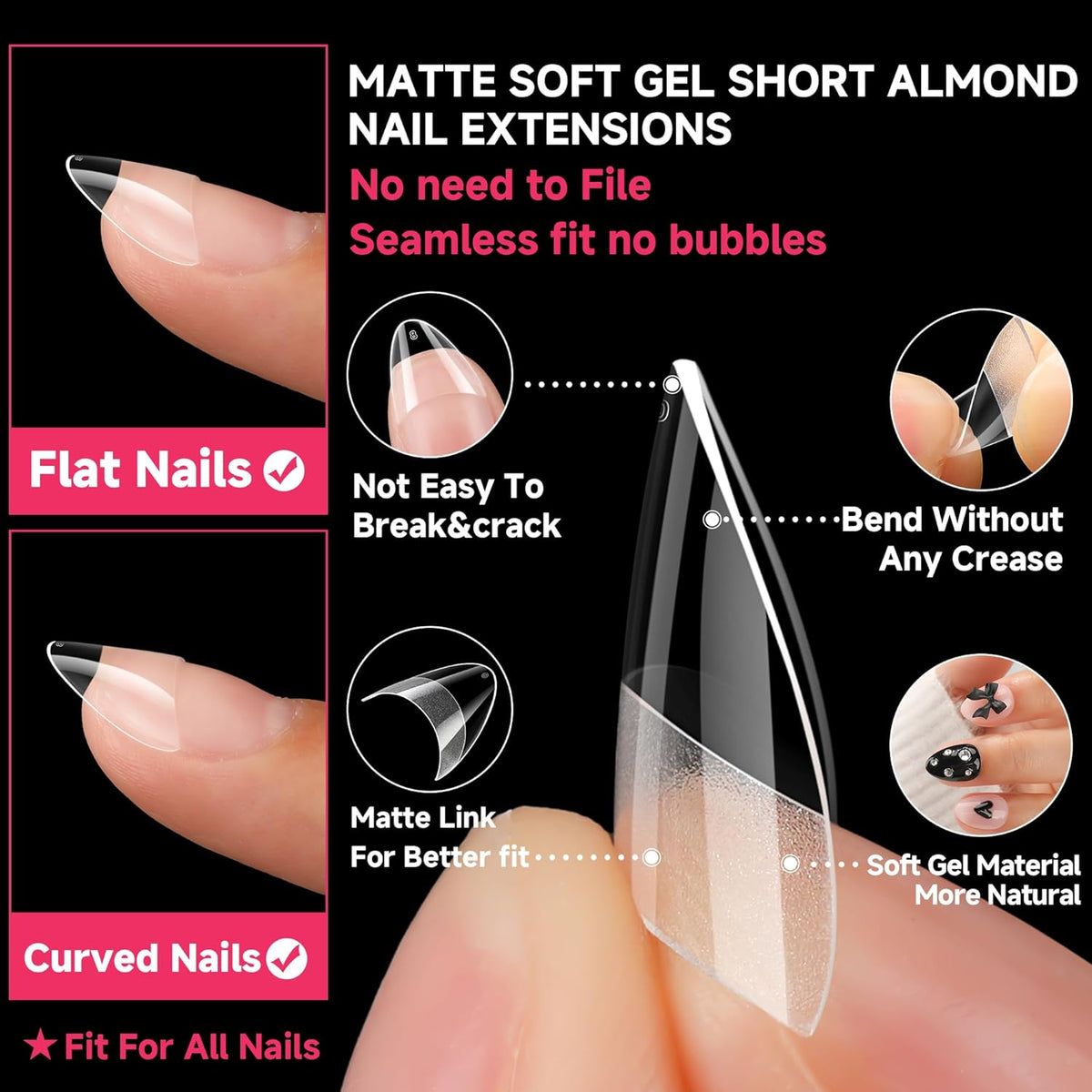 UNA GELLA Short Almond Gel Nail Tips: Half Cover 504PCS Extra Short Fake Nail Tips Almond Shape
