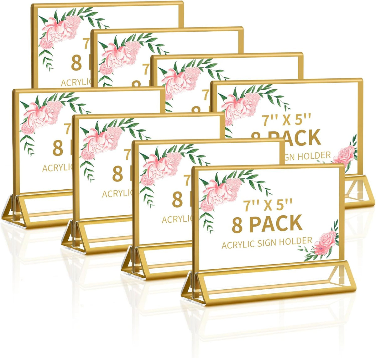 Smarpau 7x5 Gold Acrylic Sign Holder, 8 Pack Double Sided Holders Menu Holder for Wedding Party