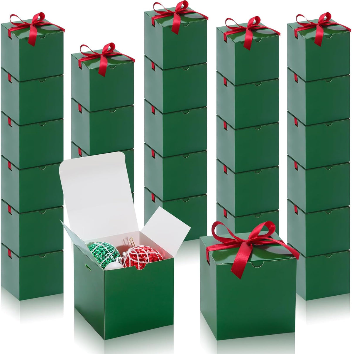 DOYIDE Small Gift Boxes, 60 Pcs 4x4x4 Inch Green Elegant Paper Box with Ribbons, Party Favor Boxes