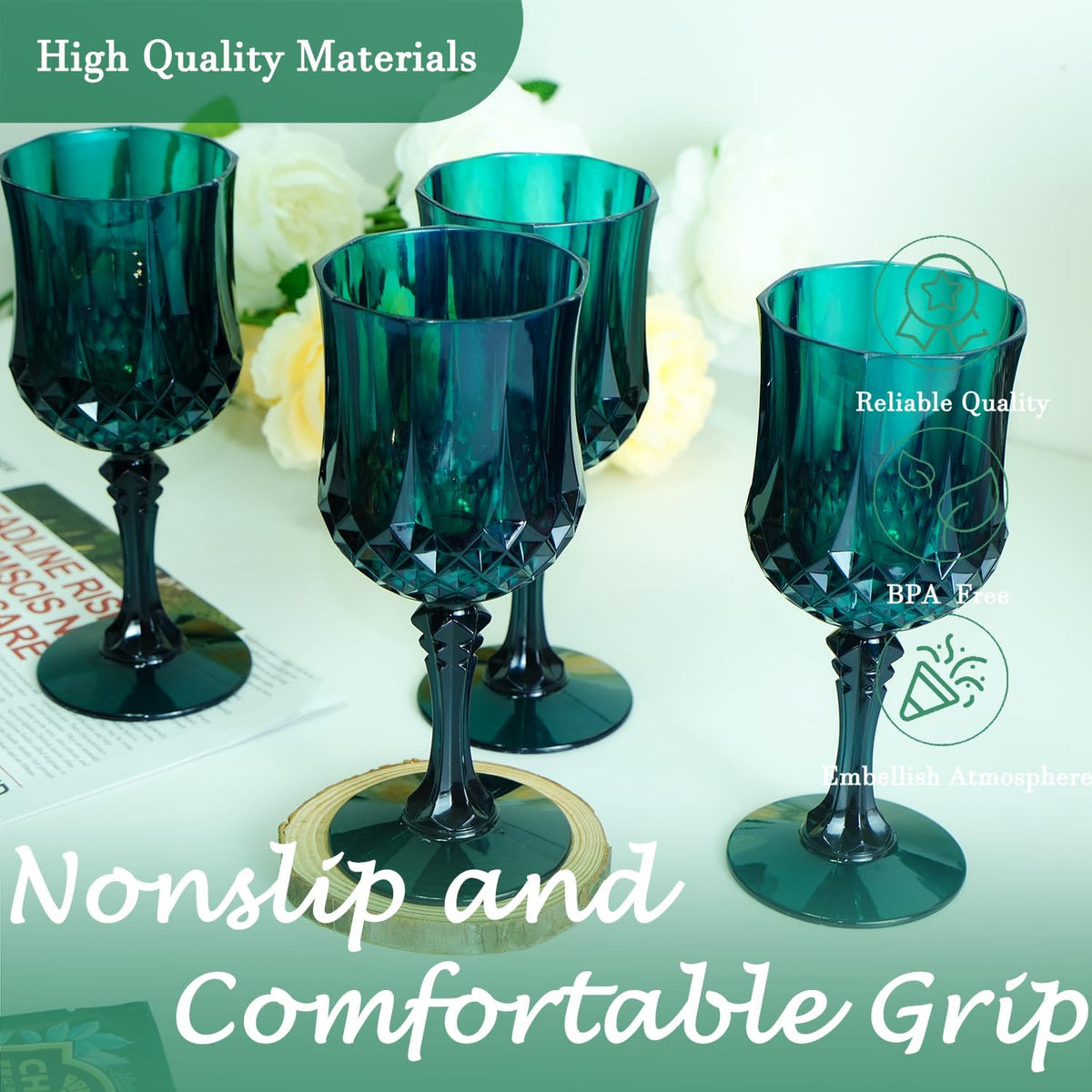 Plastic Wine Glasses，Plastic Goblets Vintage Style Cordial Drinking Glasses for Wedding Reception