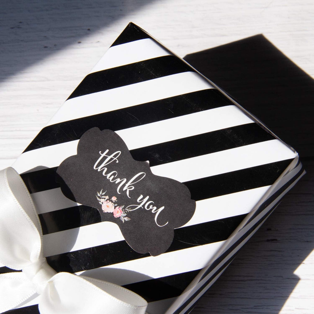 WRAPAHOLIC Reversible Wrapping Paper - Mini Roll - 17 Inch x 33 Feet - Black and Stripes Design for