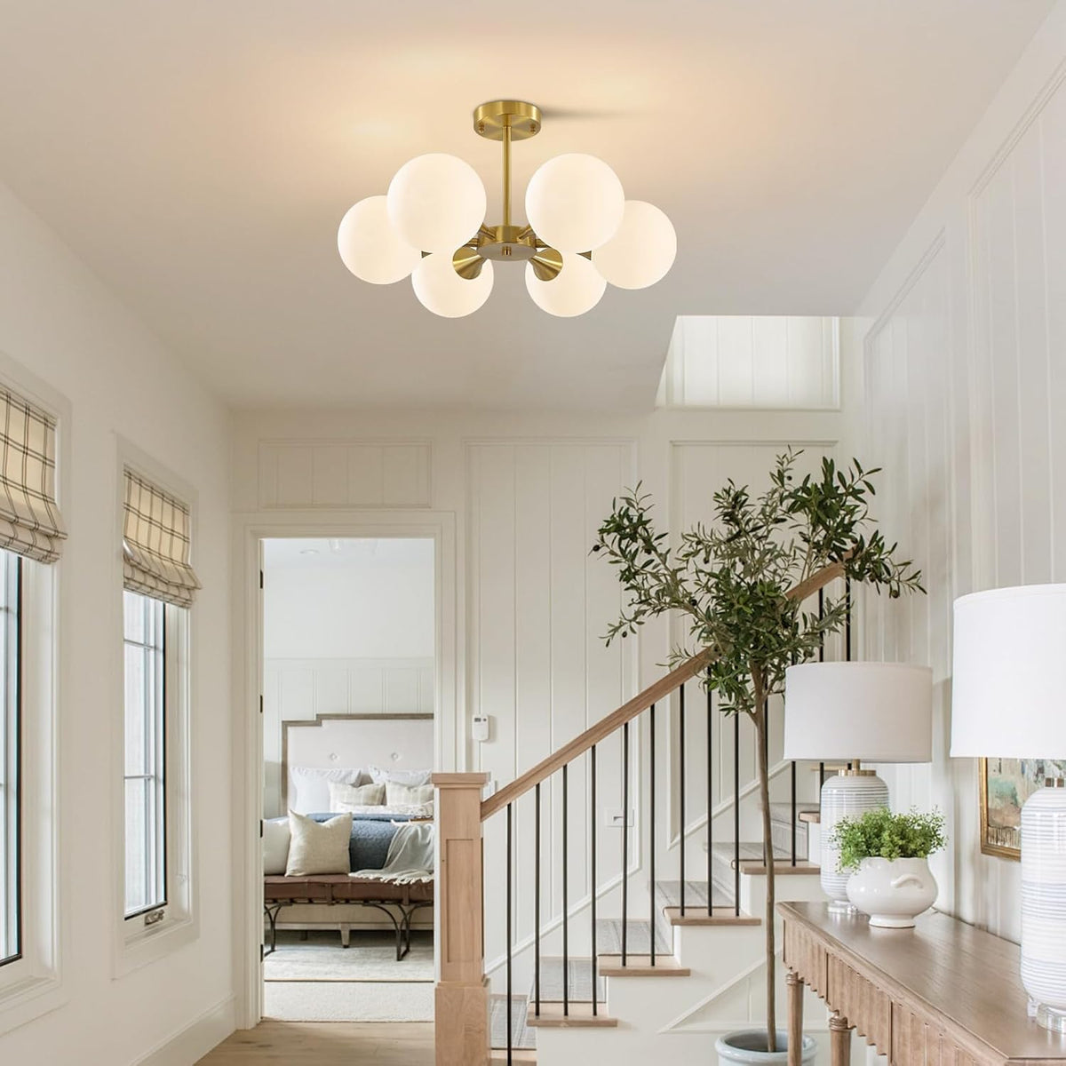 KCO Lighting Brushed Gold Sputnik Flush Mount Ceiling Light Mid Century Modern Overhead Ceiling