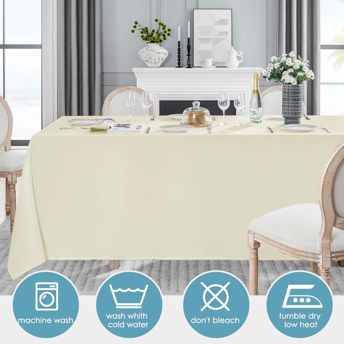 VidaFete Tablecloth 2 Pack 90 * 132inch Rectangle Table Cloth Polyester, Stain Wrinkle Resistant