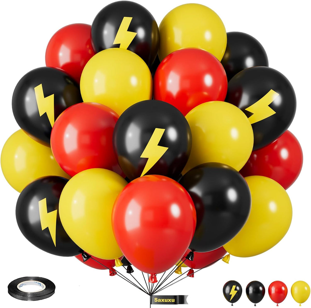 Red Yellow and Black Balloons, 12 Inch Lightning Print Balloons, Yellow Red Black Lightning Printed