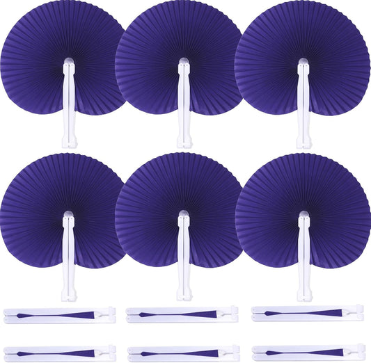 12 Packs Decorative Paper Folding Hand Fans Handheld,Purle Round Foldable Wedding Fans Chinese and