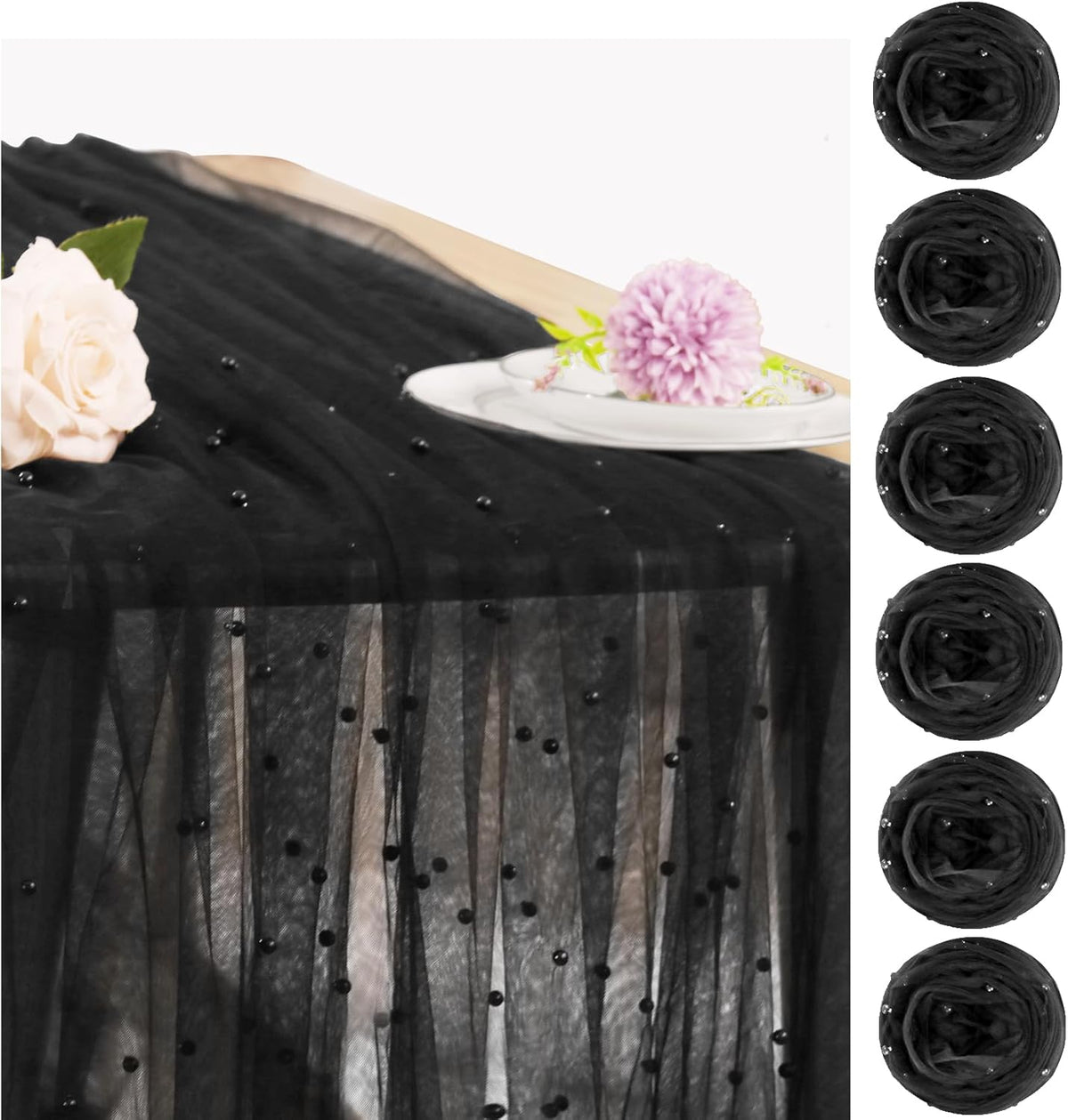 Set of 6 Pearl Table Runner 29 x 120 Inch Tulle Fabric Lace Table Runners Boho Rustic Tablecloth