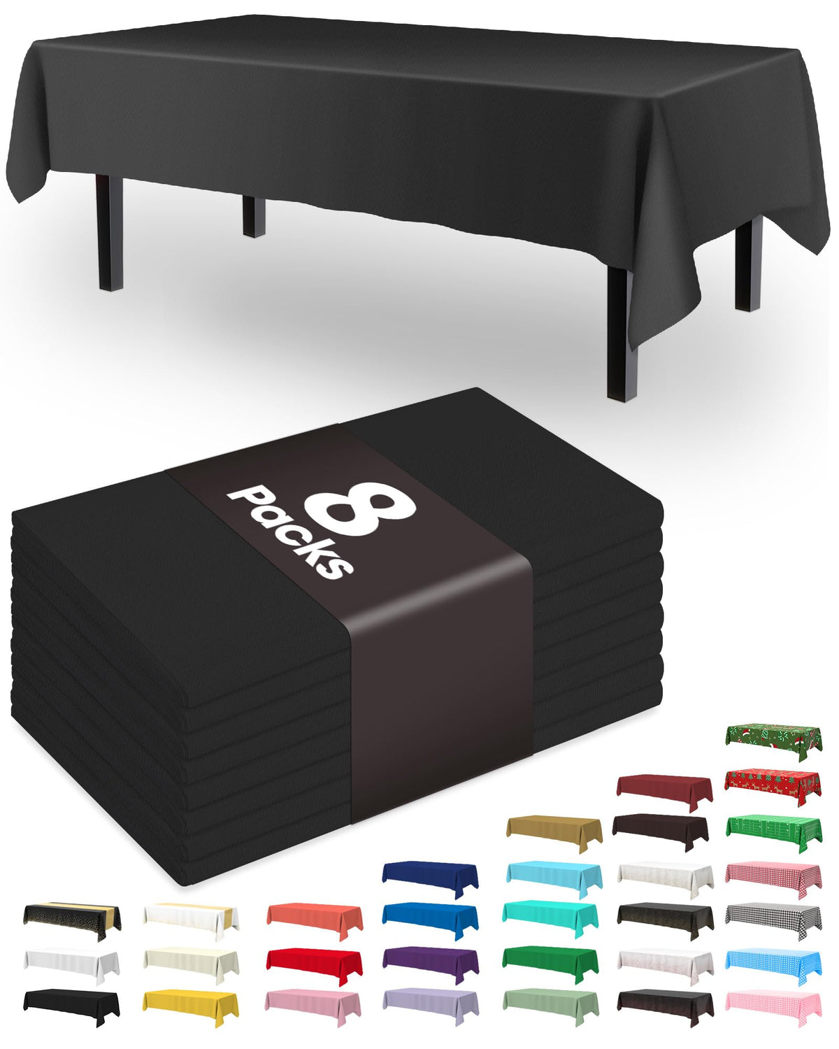 Pureegg Plastic Table Cloth Disposable 8 Pack, 54 x 108 Inch Table Cloths, Graduation Decorations