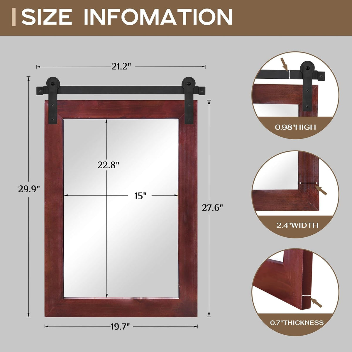 COGOOD Farmhouse Barn Door Mirror - 21 x 30 Rustic Wood Framed Wall Mirror for Bathroom, Living