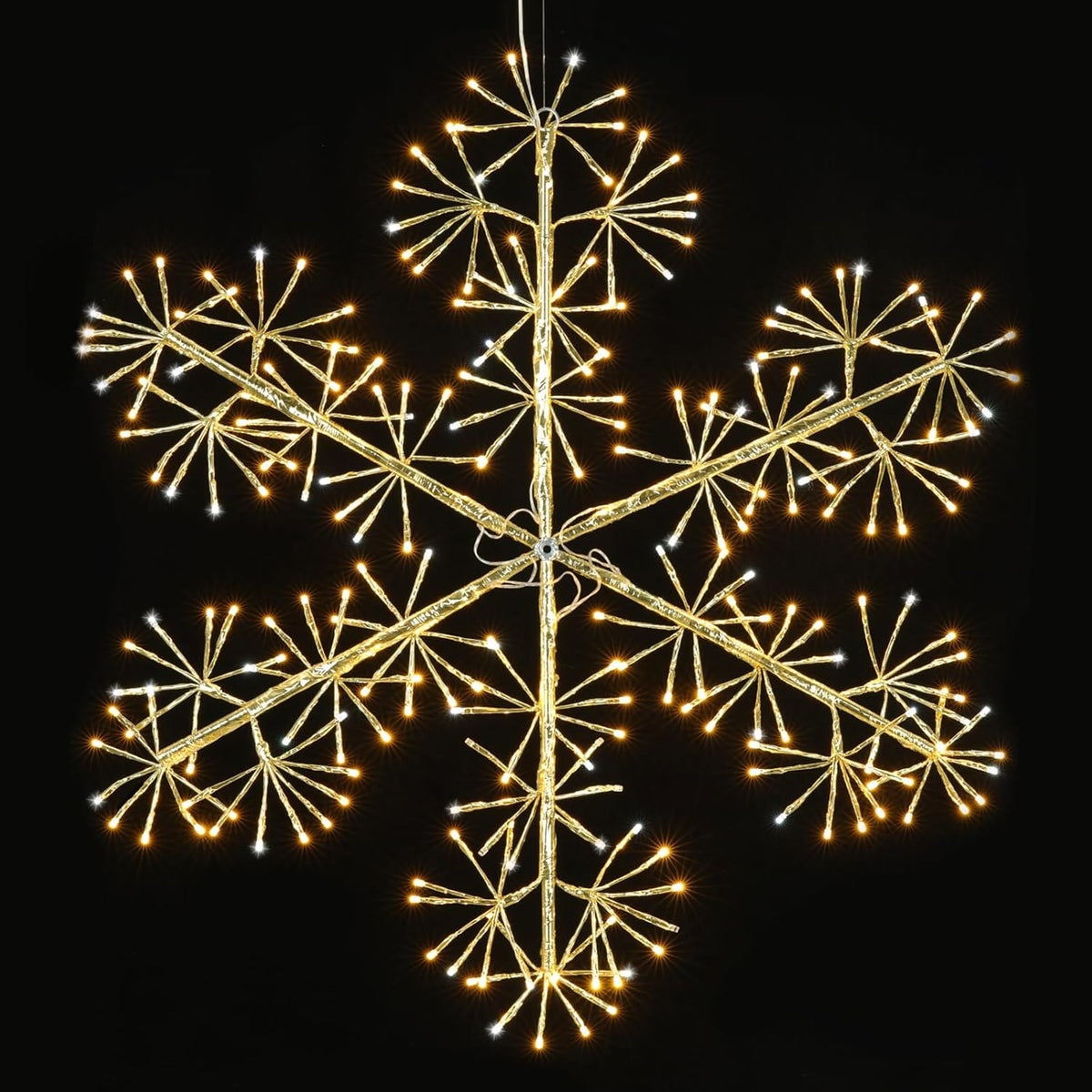 30’’ Christmas Snowflake Lights Outdoor, Pre-lit 240Pcs Warm White LEDs Hanging Golden Snowflake