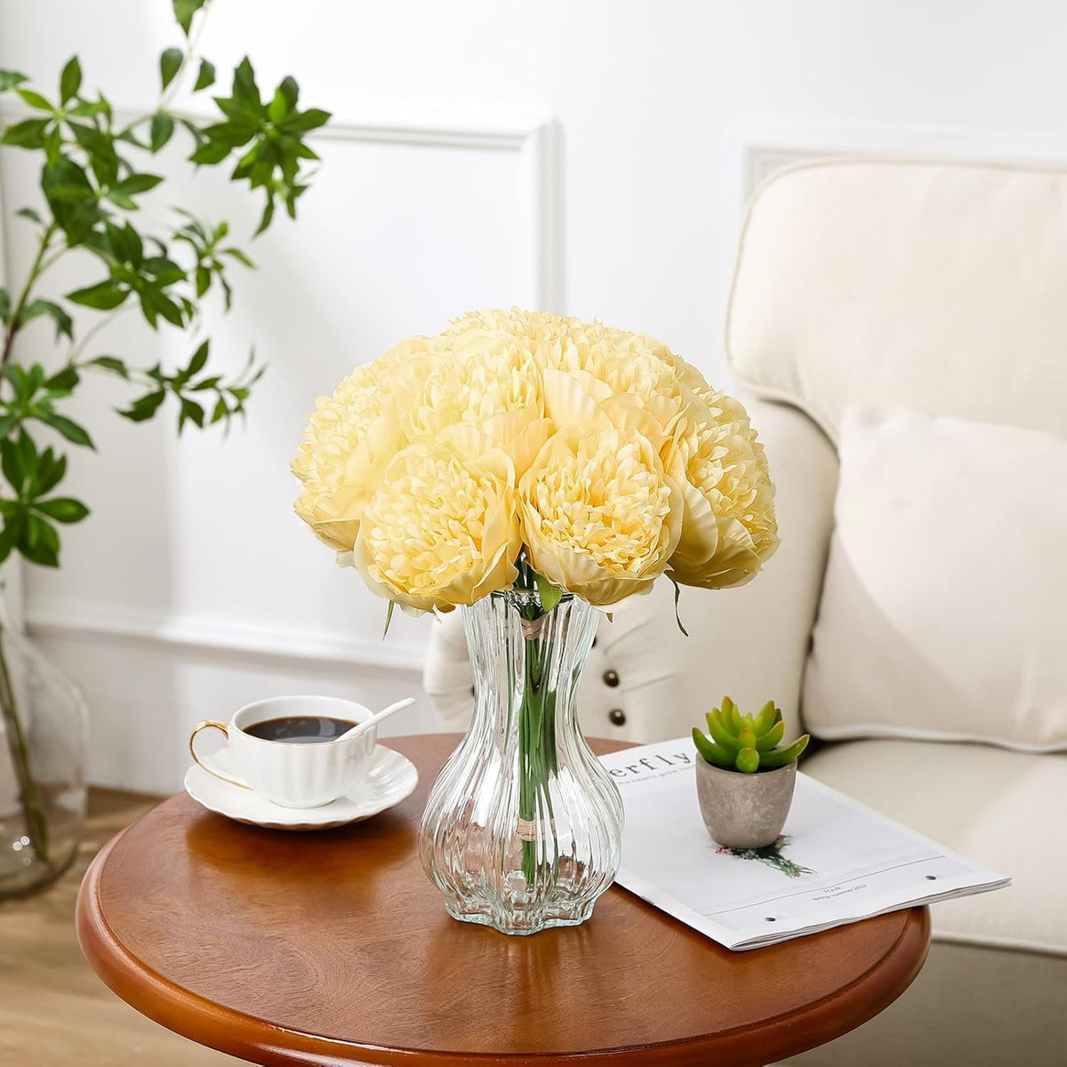 U'Artlines 10 Heads Artificial Peony Silk Flower Leaf Home Office Wedding Party Festival Bar Decor