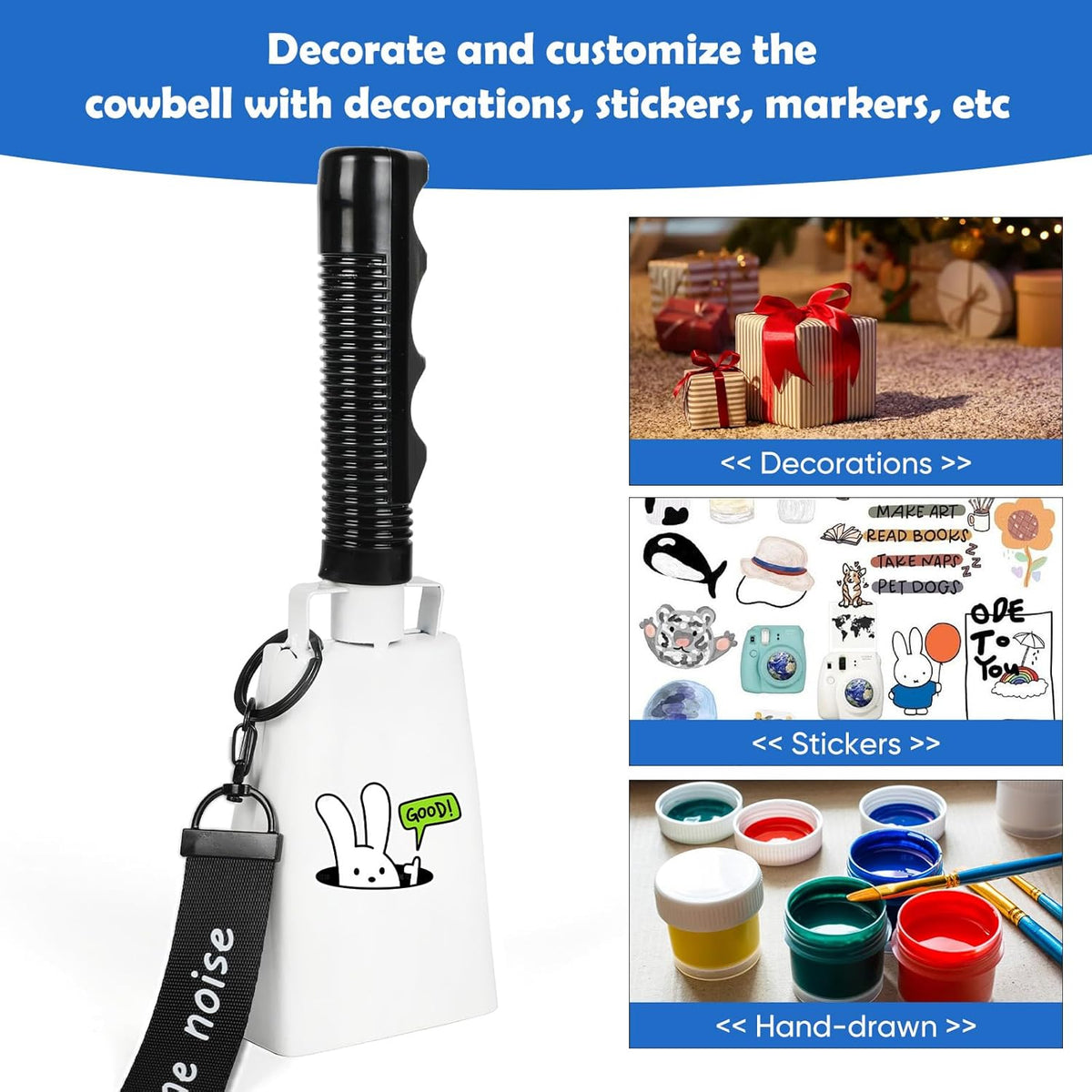 Cow Bells Noise Makers with Handle: Cowbells Hand Percussion for Sporting Events with Wrist Strap