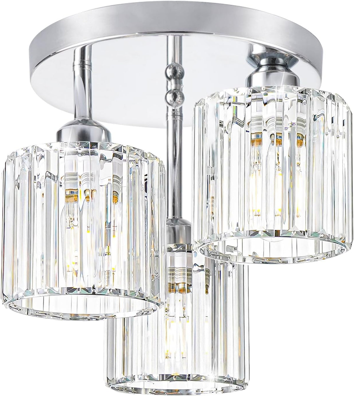Crystal Ceiling Light Fixture, Chrome Semi Flush Mount Ceiling Light Fixture, 3-Light Hallway