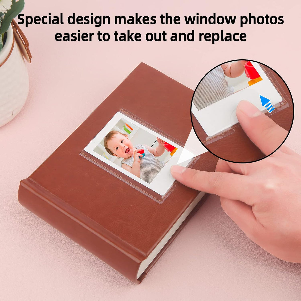 64 Pocket Mini Photo Album with Writing Space,Faux Leather Cover, Compatible with 2x3 Inch Polaroid