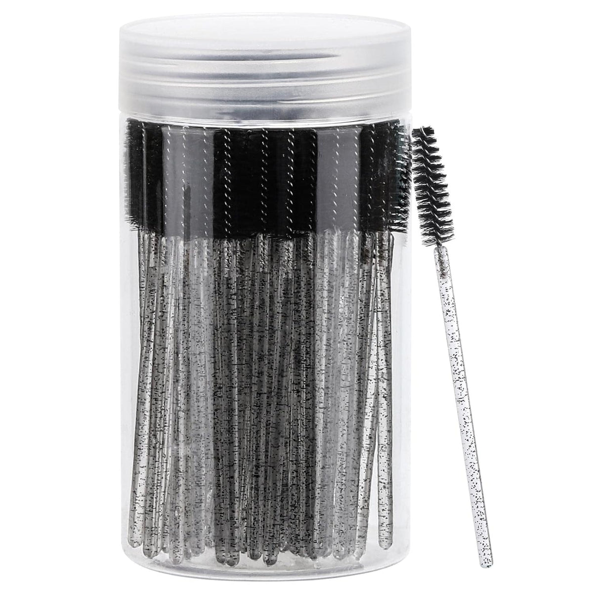 100 Pcs Disposable Mascara Wands, Crystal Eyebrow Spoolies Brush for Eyelash Extensions, Black Lash