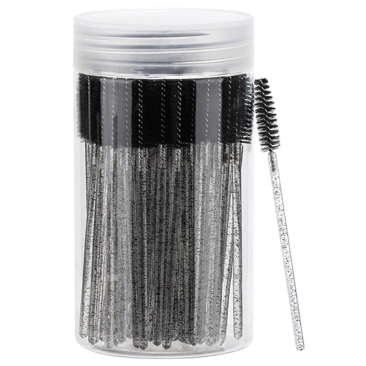 100 Pcs Disposable Mascara Wands, Crystal Eyebrow Spoolies Brush for Eyelash Extensions, Black Lash