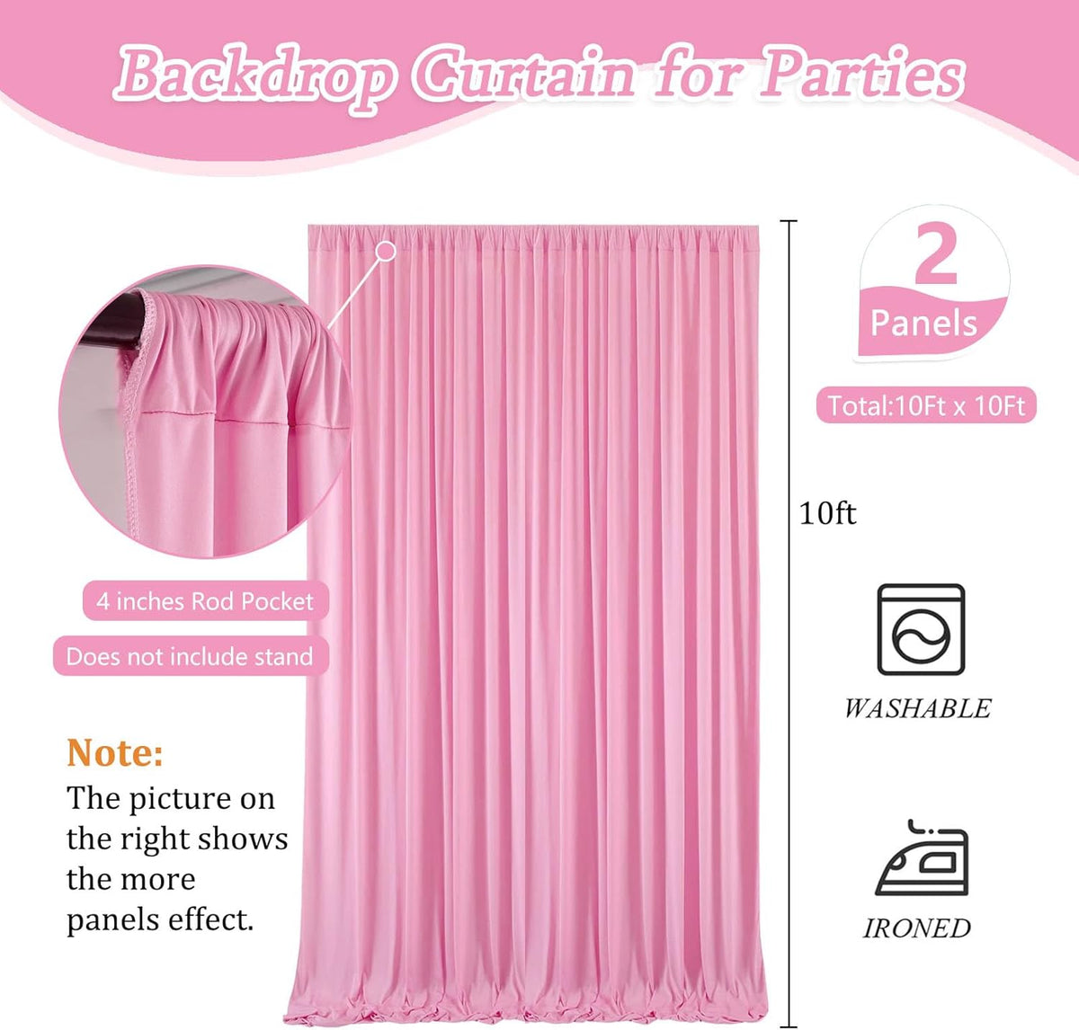 10 x 10 Feet New Pink A Backdrop Curtain for Partie, Background Curtains for Photoshoot, Birthday