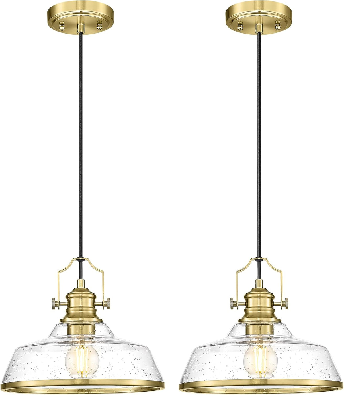 kudos 2 Pack Gold Pendant Lights Kitchen Island, 11" Brass Kitchen Island Lighting with Seeded