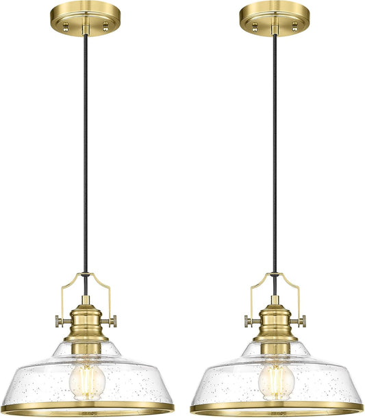 kudos 2 Pack Gold Pendant Lights Kitchen Island, 11" Brass Kitchen Island Lighting with Seeded