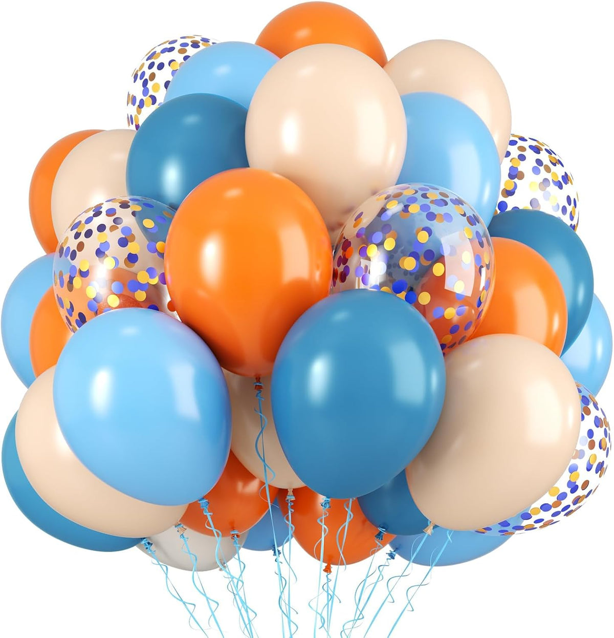 Blue and Orange Balloons, 12 Inch Orange Light Blue Nude Apricot Confetti Balloons for Boys Party