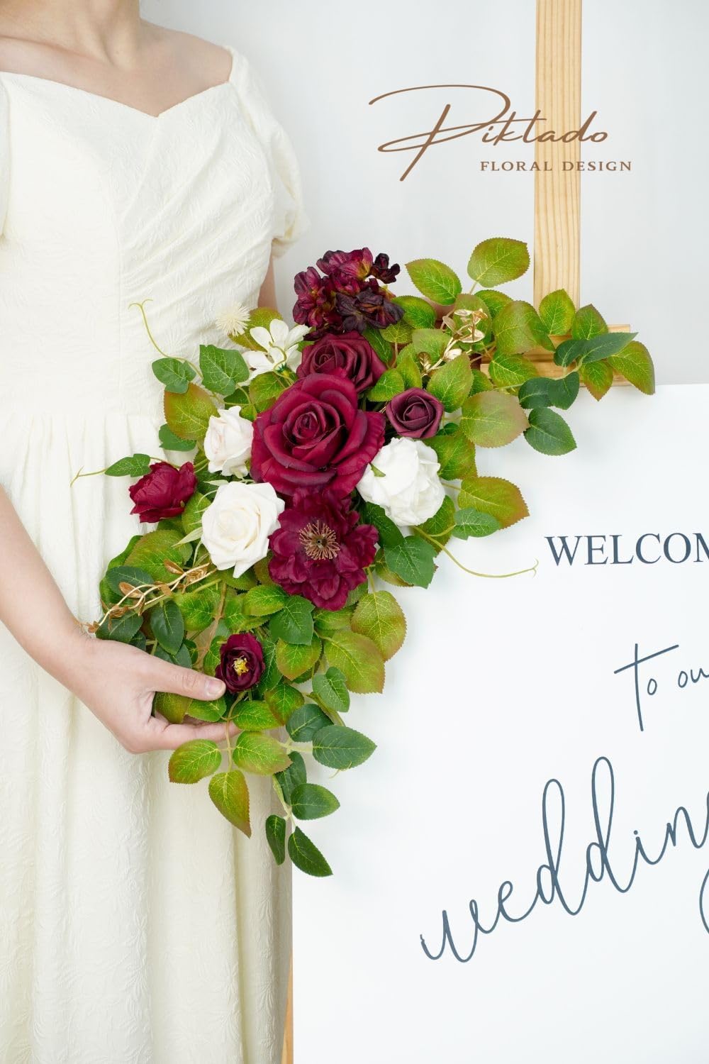 Wedding decor (pack of 2) Welcome Sign Flower Backdrop Garland For Ceremony Reception Wall Easel