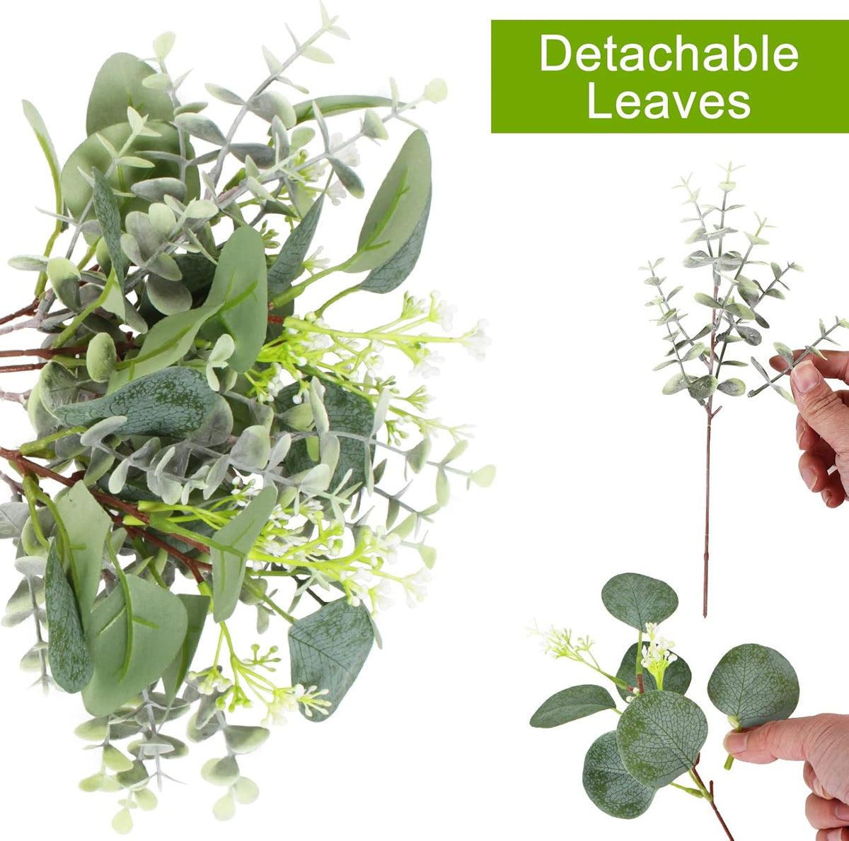 120 PCS Artificial Eucalyptus Stems Bulk Faux Silver Dollar Leaves for Vase Bouquets Baby