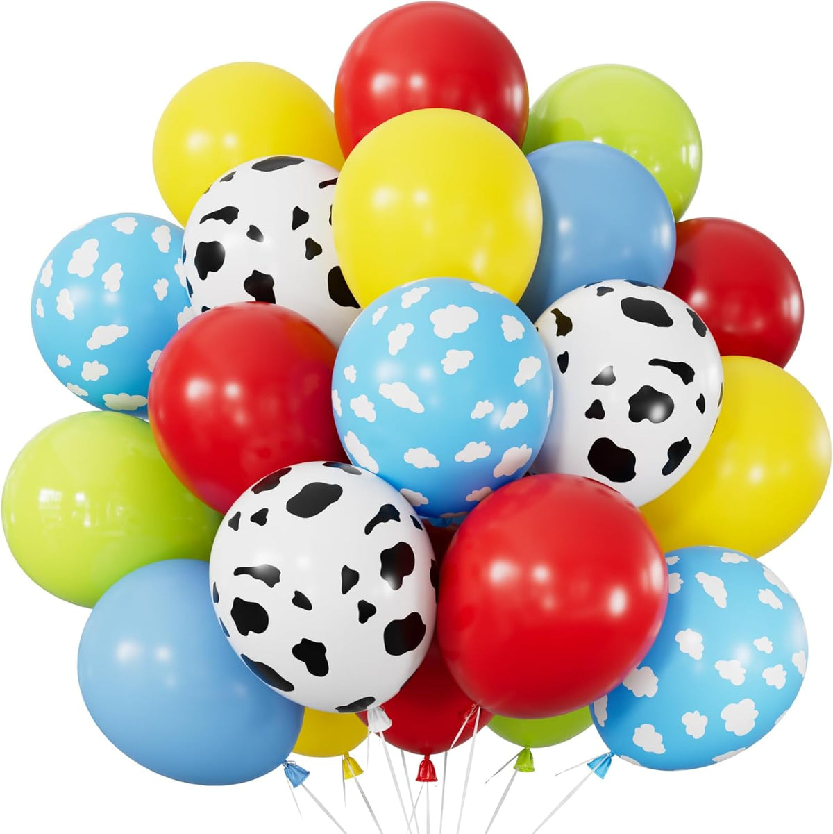 Red Yellow Blue Balloons 12 Inch Red Yellow and Blue Balloons with Sky Blue, Lime Green, Cloud Cow