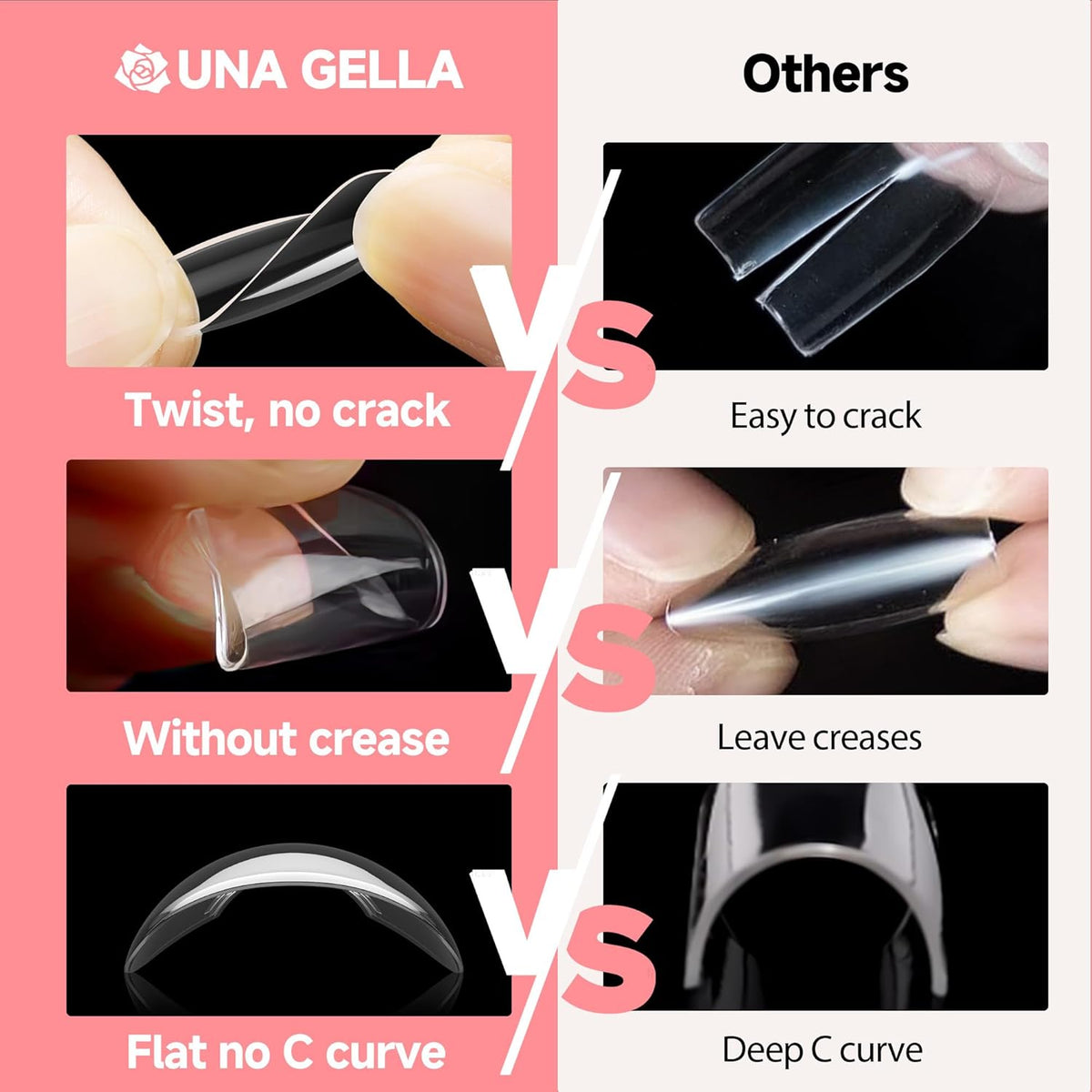 UNA GELLA Almond False Nails, 504pcs Soft Gel Tips, Clear, Medium, 12 Sizes, for Nail/Dip/Poly