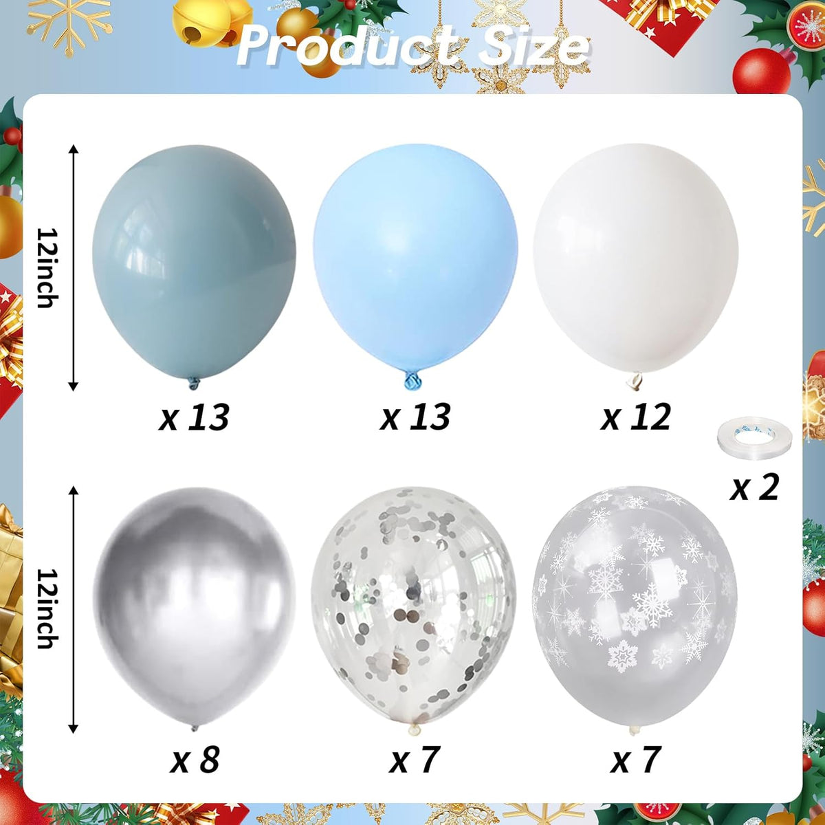 Winter Wonderland Balloons, 60PCS Blue White Snowflakes for Ice Wonderland Christmas Baby Shower