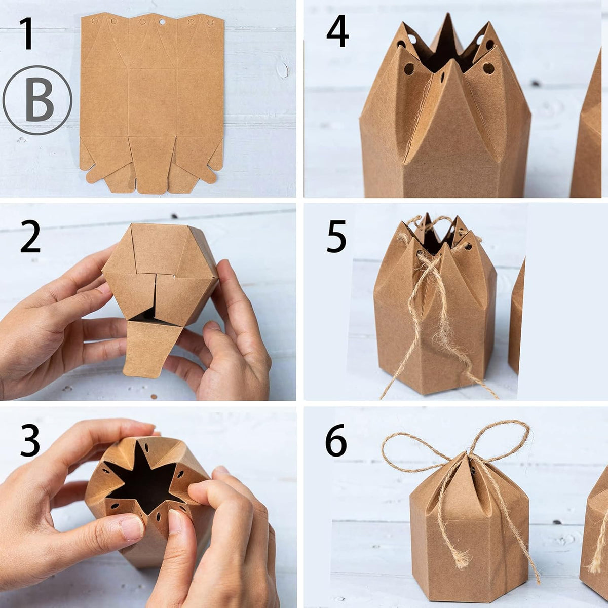 Zontween 50 Pack Hexagon Paper Box With Twines Kraft Paper Hexagon Boxes With Twice Candy Favor