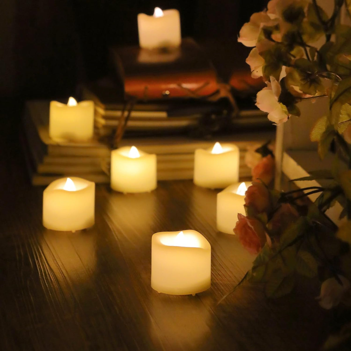CANDLE CHOICE Battery Operated Flameless Tea Lights Votives Realistic Flickering Fake Electric LED
