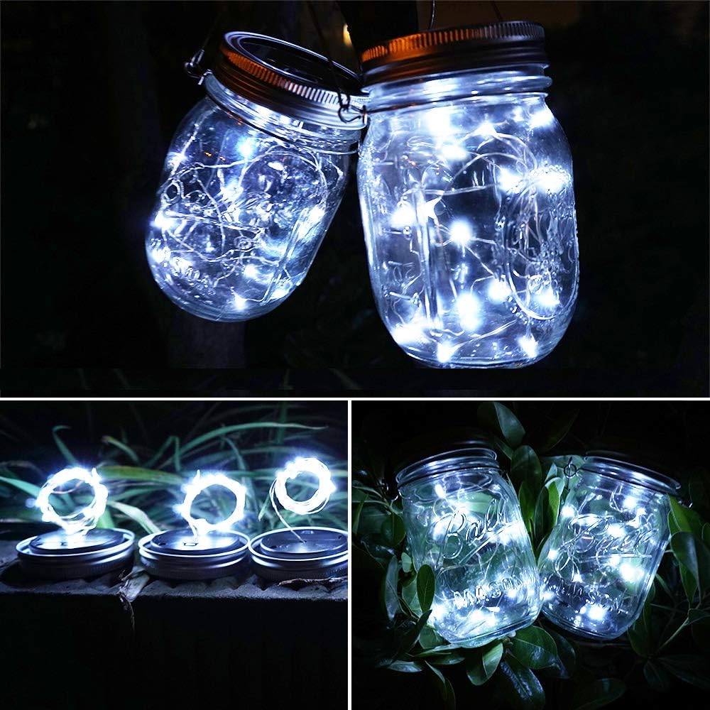 SunKite Solar Mason Jar Lights [Updated], 8 Pack 20 LED Waterproof Fairy Firefly Jar Lids String