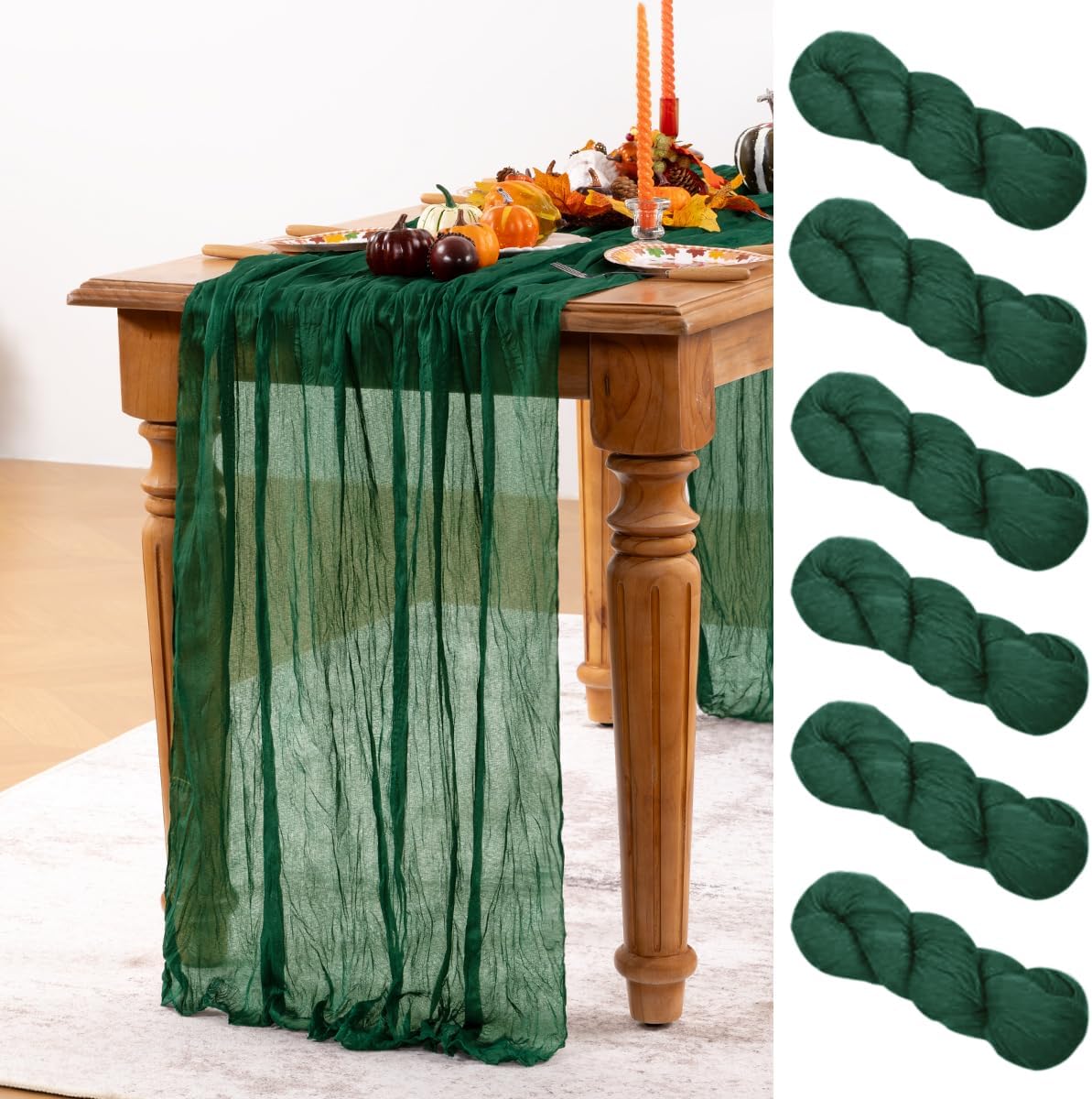 Emerald Green Cheesecloth Table Runner 6 Pack Fall Table Runners Boho Gauze 120 Inches Green Cheese