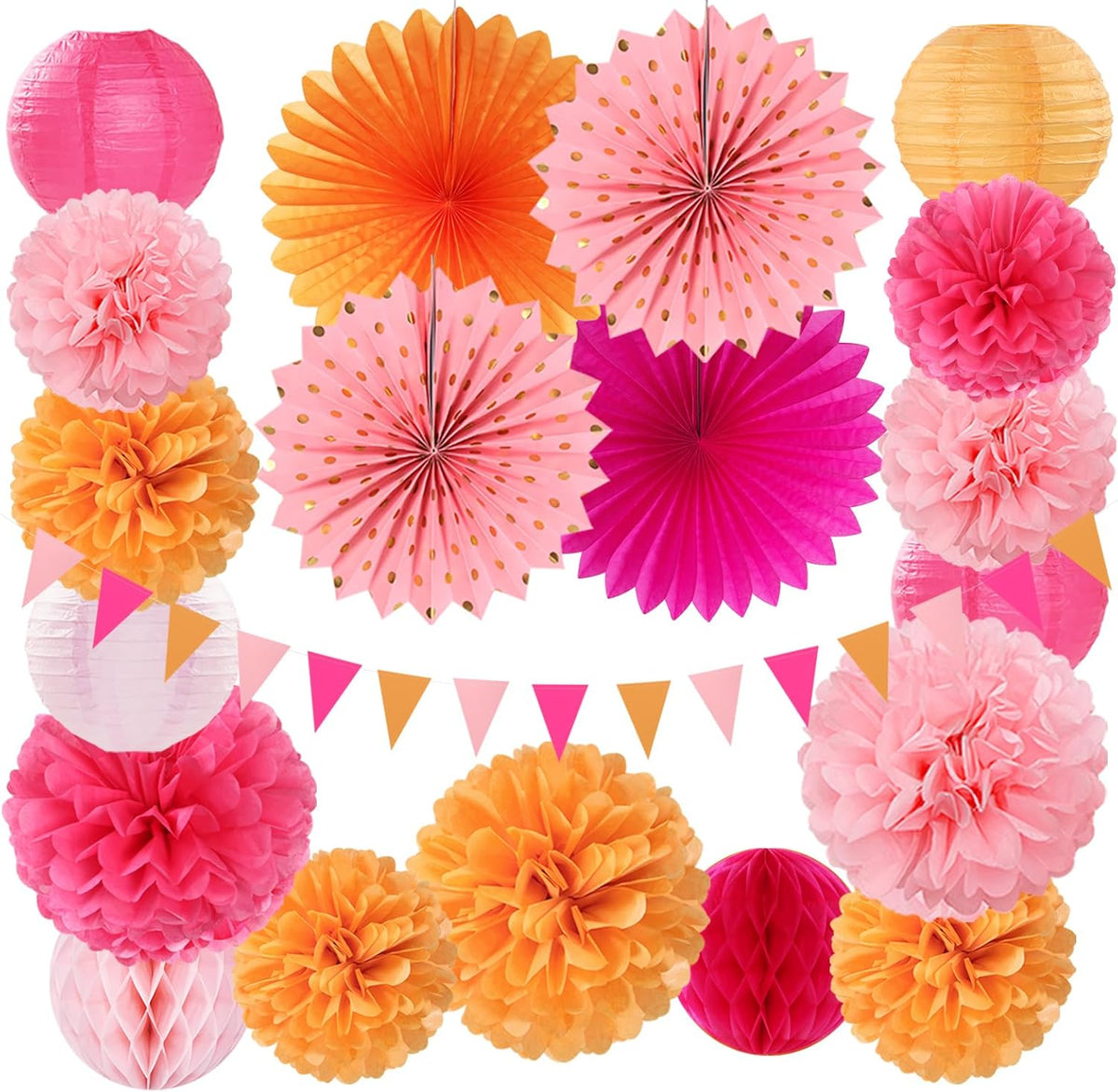 Pink-Orange Fall Party-Decorations Paper-Flowers Lanterns - 20PCS Autumn Wedding Birthday Tissue
