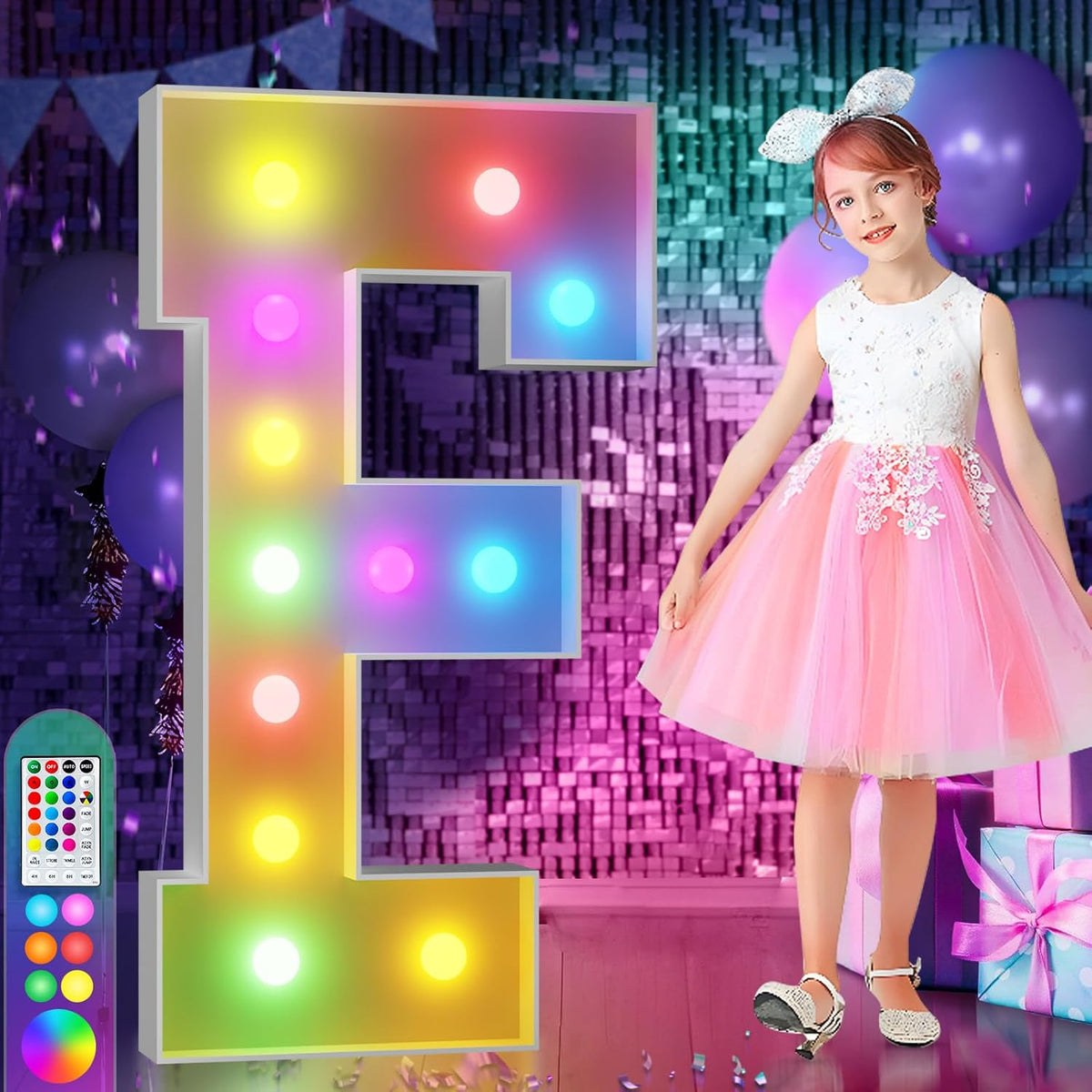imprsv 4FT Colorful Marquee Light Up Letters F, 18 Colors Light Up Letters Alphabet Sign with