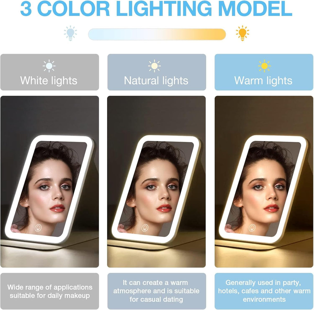 Kintion Travel Makeup Mirror, Portable LED Lighted Makeup Mirror, 360° Rotation Touch Screen Vanity