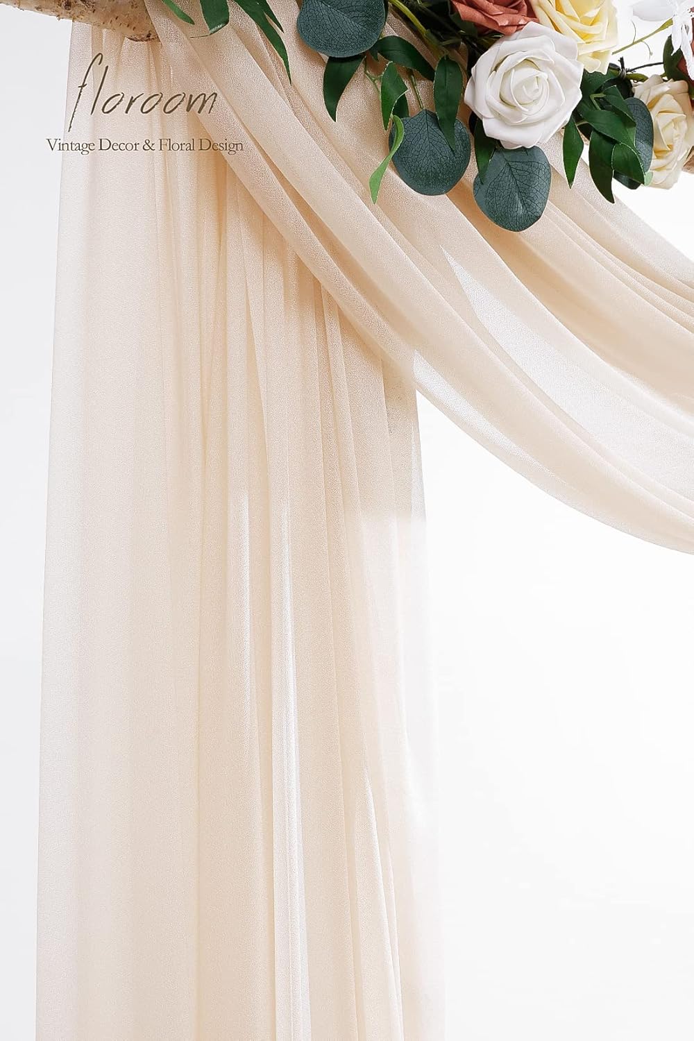 Floroom Wedding Arch Draping Fabric 2 Panels 20Ft Nude Chiffon Fabric Drapes Arbor Drapery Wedding