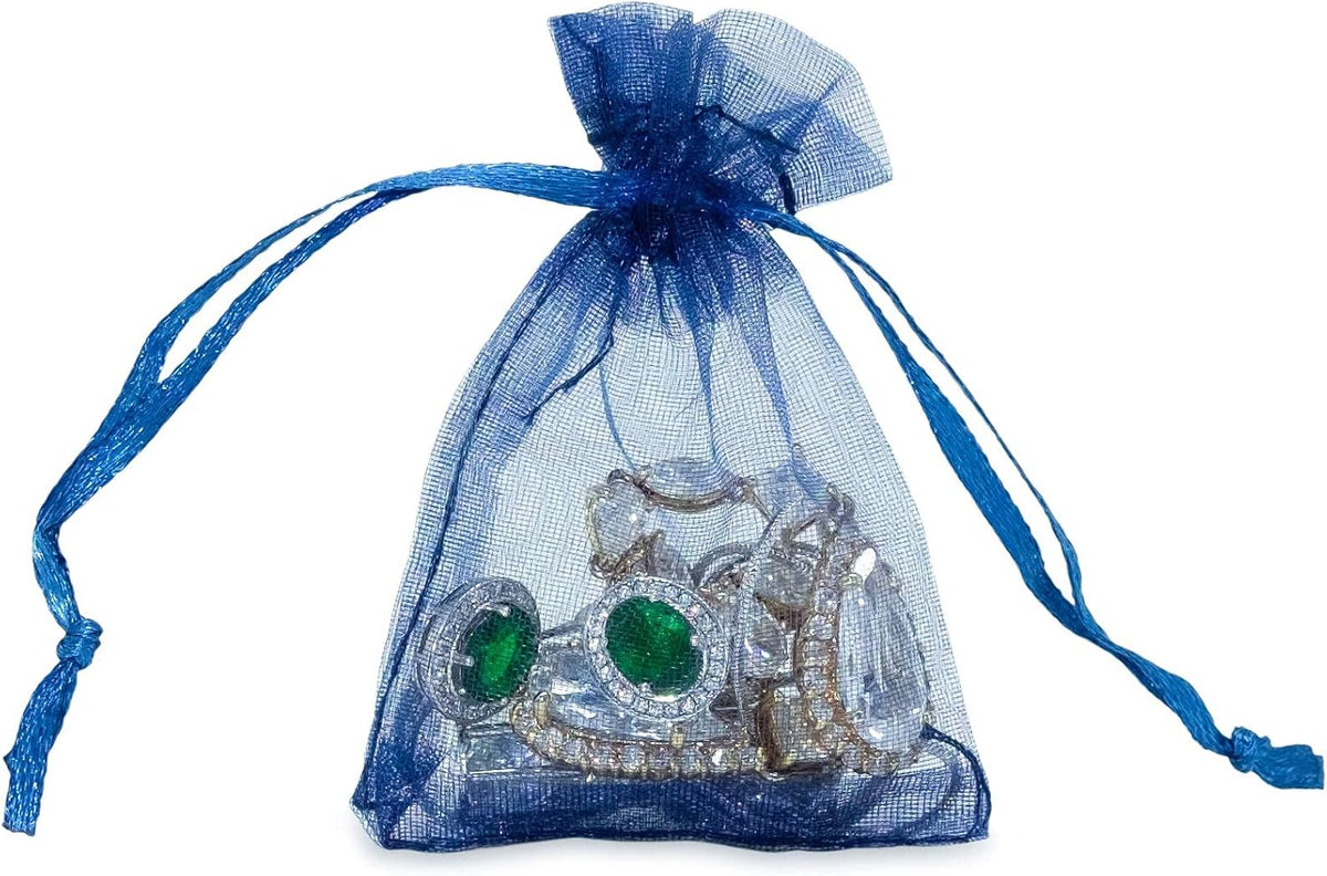 TheDisplayGuys 48-Pack 2" x 2-3/4" Navy Blue Sheer Organza Gift Bags with Drawstring, Jewelry Candy