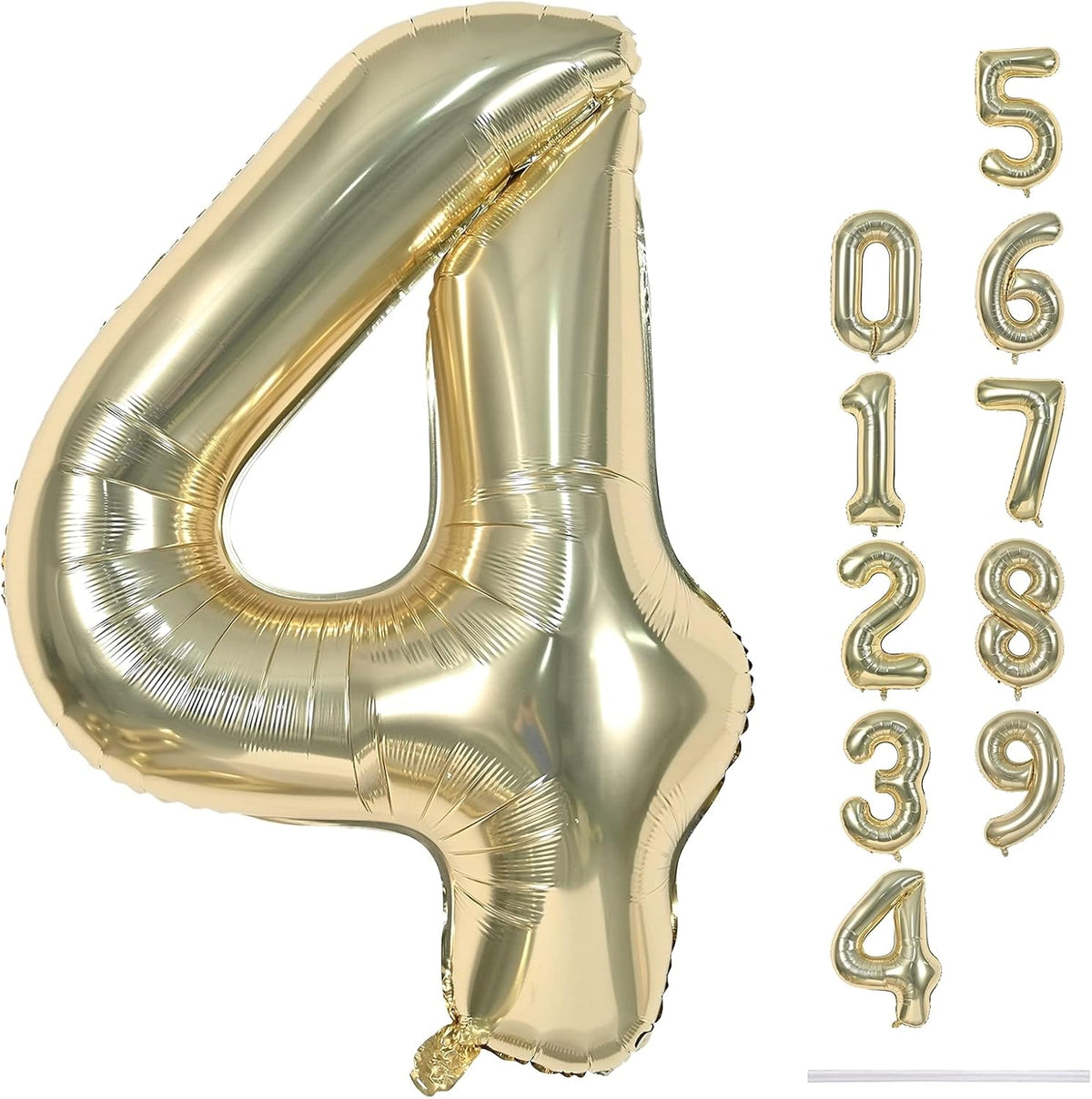 Champagne Gold Foil Balloon Number 4, 40'' Giant Self Inflating Number Balloons Set 0-9, Large