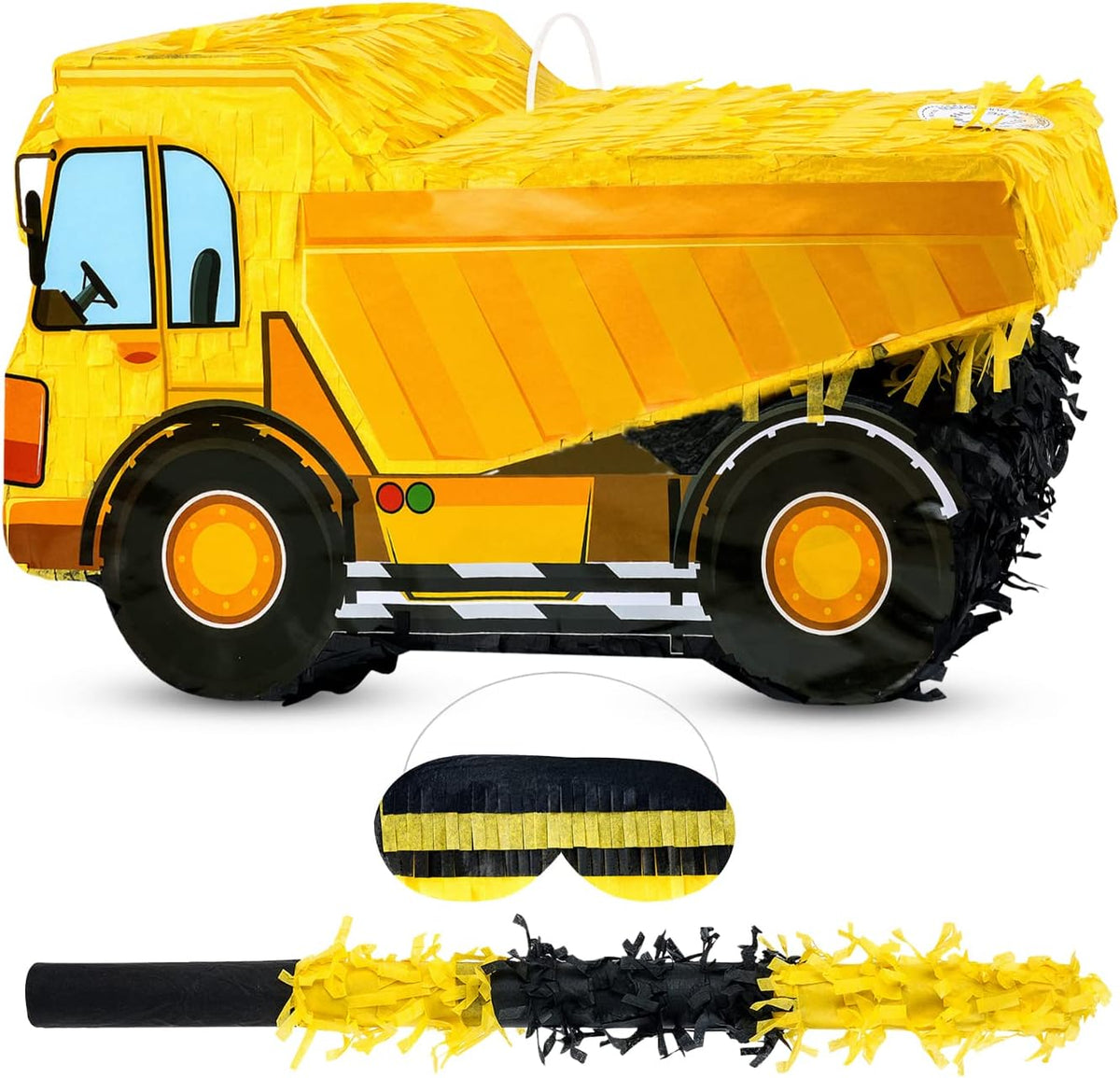 Small Dump Truck Pinata Bundle with a Blindfold and Bat(16 x 9 x 6.5 Inches), Kids Excavator Pinata