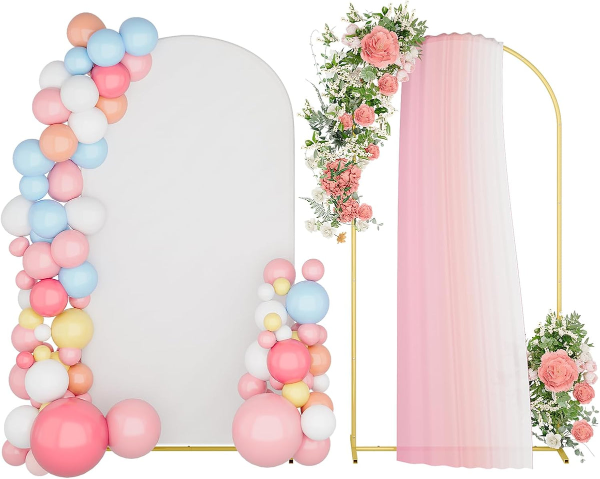 UDEAR 6.6FT Metal Arch Stand with White Cover, Arc Design with Fitted Cover, for Weddings, Parties