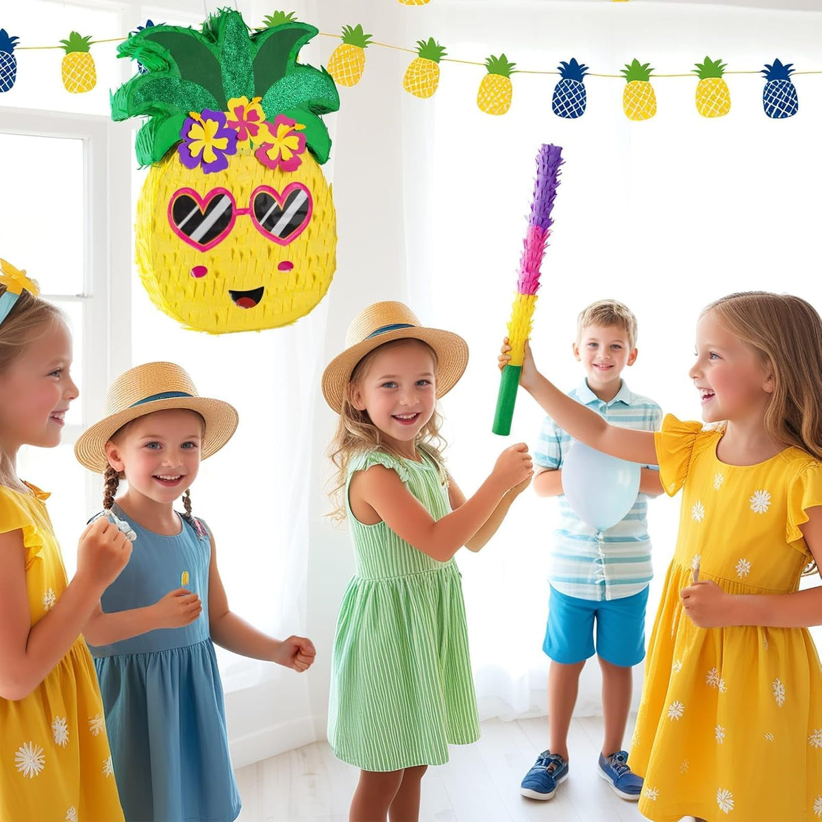 WERNNSAI Pineapple Piñata - Luau Party Piñata Game with Blindfold and Bat for Girls Boys Kids for
