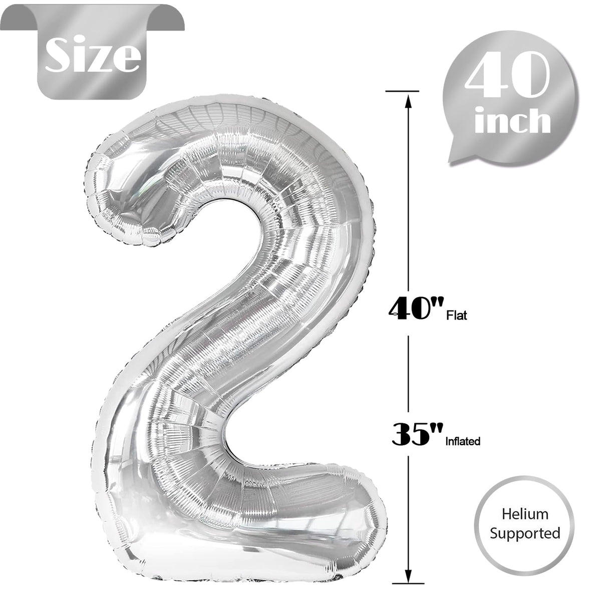 Sliver 2 Balloon - Number Balloon 40 Inch, 2st Sliver Birthday Decorations