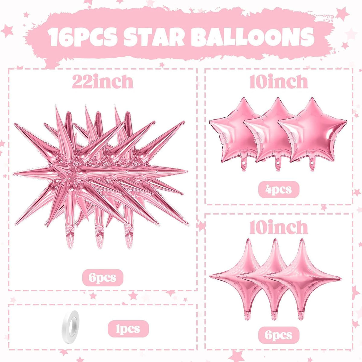 Pink Star Balloon,16Pcs Light Pink Star Foil Balloons Set with 22Inch Explosion Spike Cone Balloons
