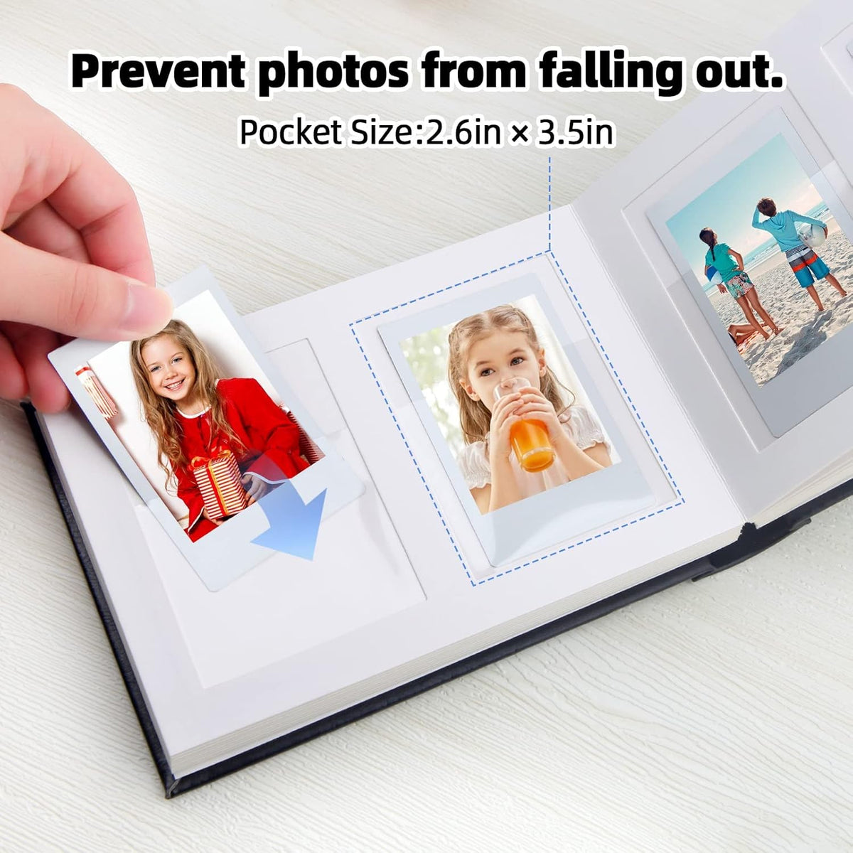 64 Pocket Mini Photo Album with Writing Space,Faux Leather Cover, Compatible with 2x3 Inch Polaroid