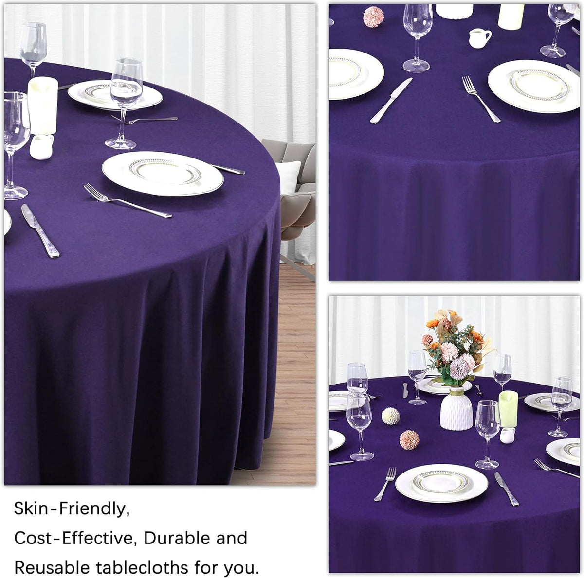 8 Pack Purple Round Tablecloth 90 Inch Stain and Wrinkle Resistant Round Purple Table Cloth