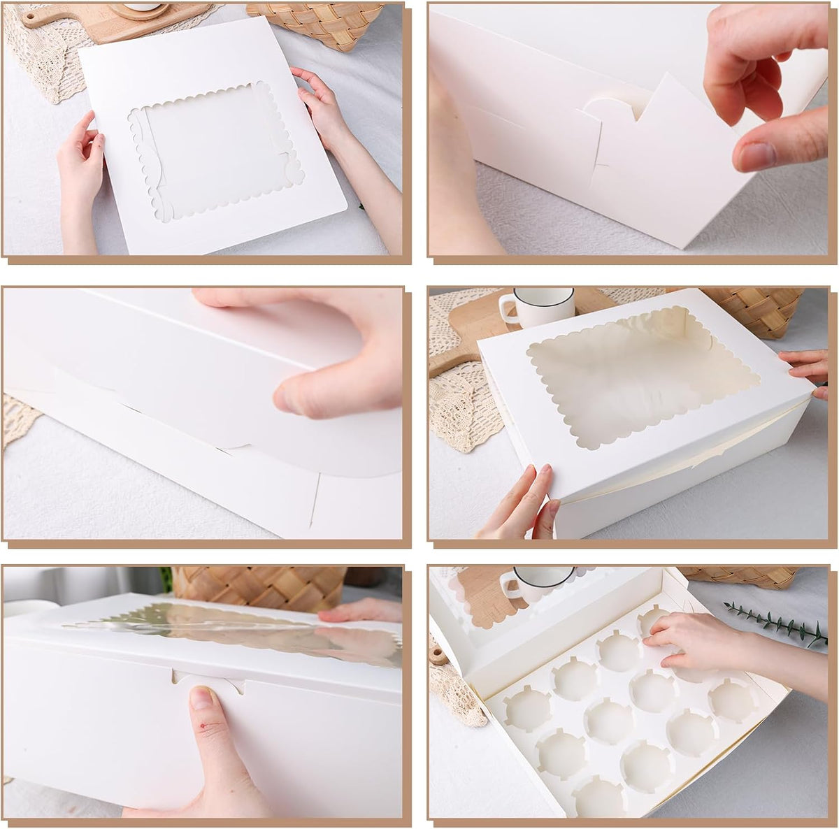 VGOODALL 6PCS White Cupcake Containers, 12 Count with Window Boxes Holding 72 Pastry Box for