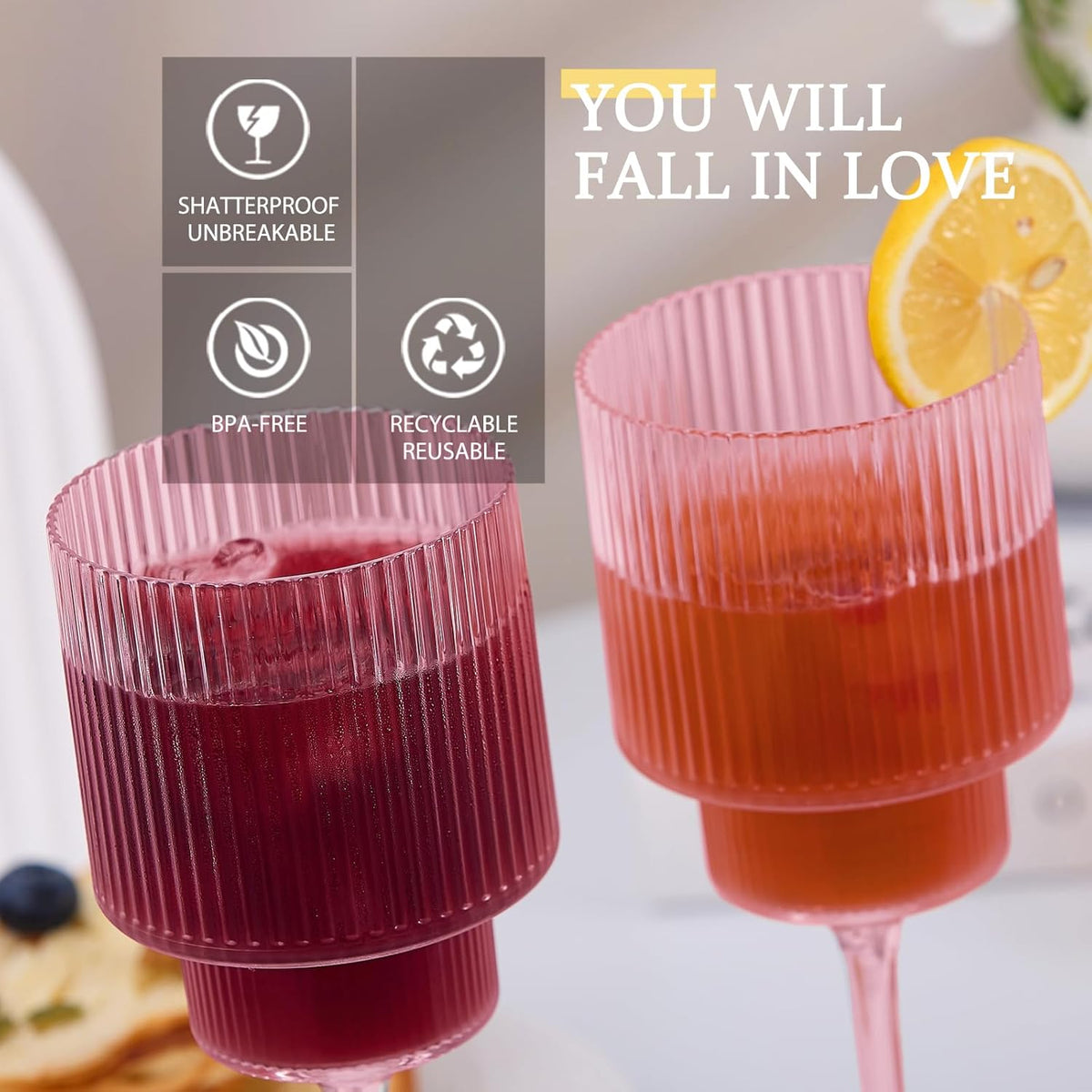Plastic Goblets Wine Glasses - 12Oz Acrylic Wine Glasses Origami Unbreakable Clear Plastic Cocktail