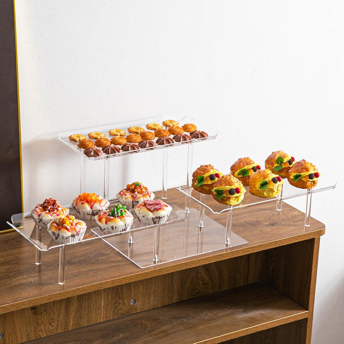 Acrylic Dessert Table Display Set, Clear Cupcake Stand, 3 Tiered Serving Trays and Platters, Buffet