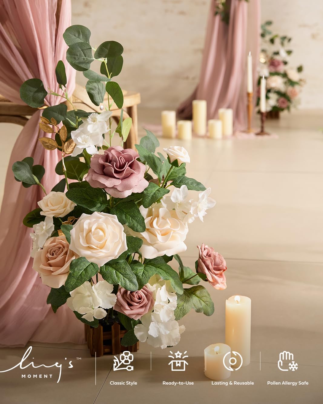 Ling's moment 17.5" Tall Standing Artificial Flowers Arrangements 4 pcs Wedding Aisle Runner Chair