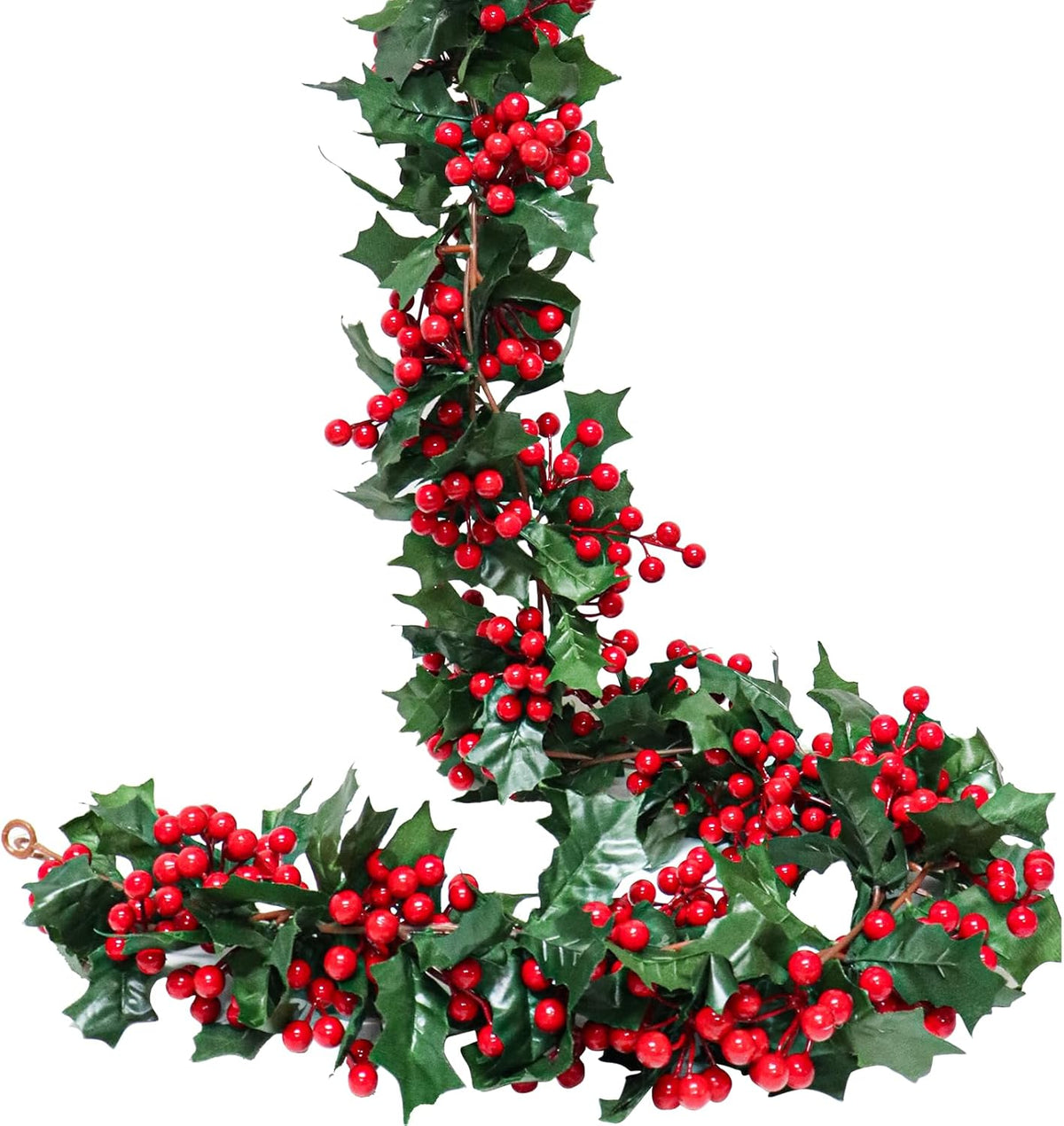 Uguisu 5.6ft Red Artificial Christmas Garland,Eucalyptus Green Garland with Berry Flower